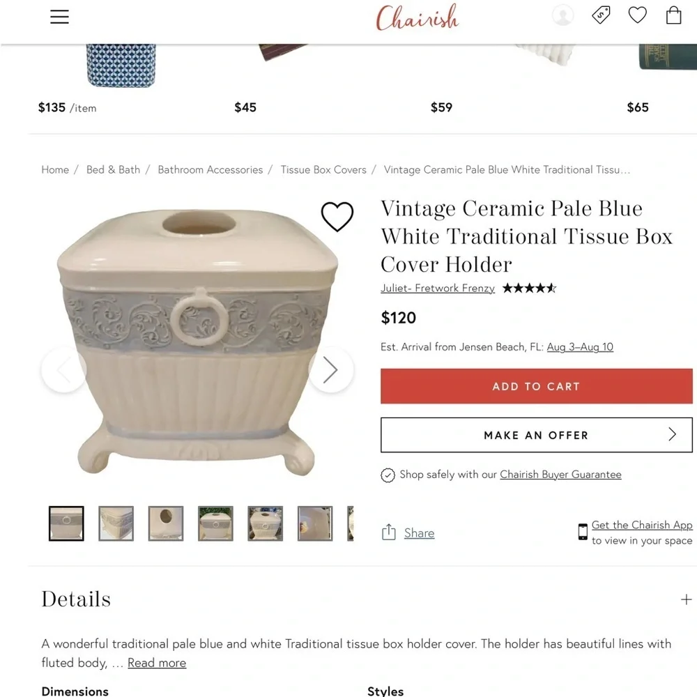 Grandmillenial Blue White Ceramic Tissue Box Cover Holder